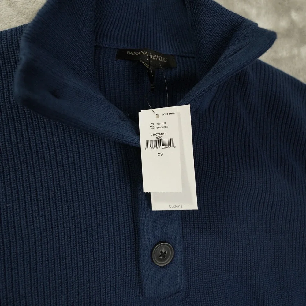 Banana Republic Button Up Sweater‎ Men's XS Blue Long Sleeve NWT Preppy Outdoor